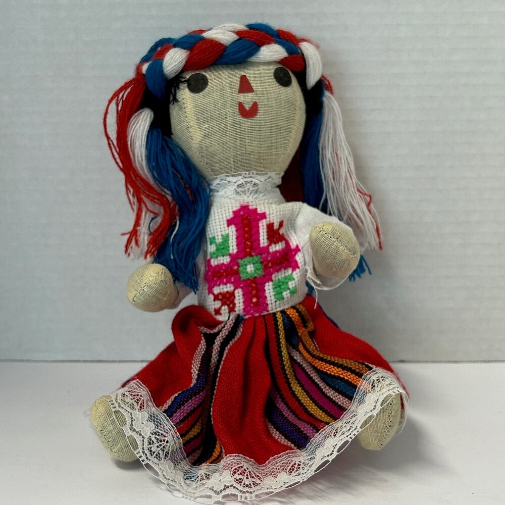 Vintage 1980's Handmade Traditional Folk Art Mexican Doll Button Joints